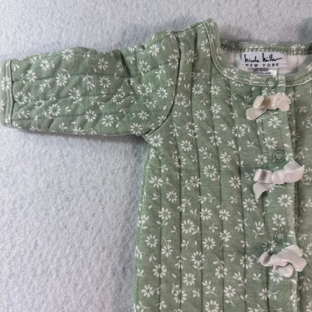 Nicole Miller 0-3M lot of 2 Green One Piece Floral Footie with White Bows Spring - Picture 8 of 16